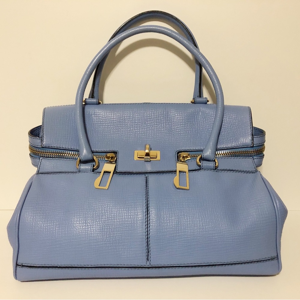 Authentic Max Mara Margaux Blue Leather Side Zipper Large Shoulder Bag H…